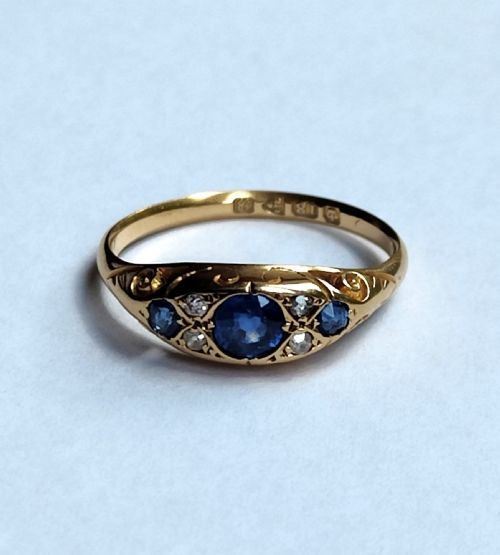 EDWARDIAN 18CT GOLD SAPPHIRE DIAMOND BOAT RING - ADDITIONAL PHOTO 12