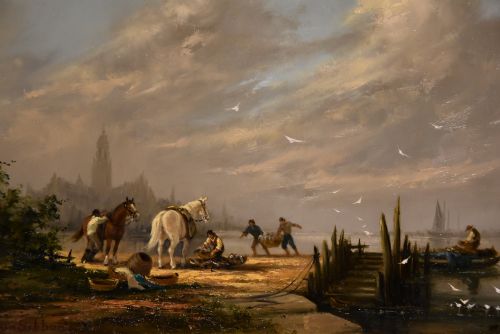 OIL PAINTING BY GUDRUN SIBBONS UNLOADING THE CATCH - ADDITIONAL PHOTO 2