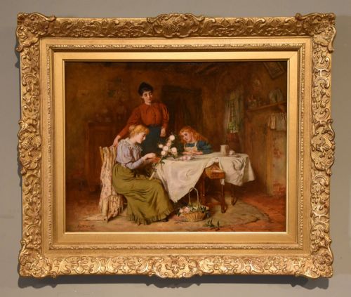 oil painting by robert william wright making the easter cross - CATEGORY: ANTIQUE ART - DATED 19TH CENTURY