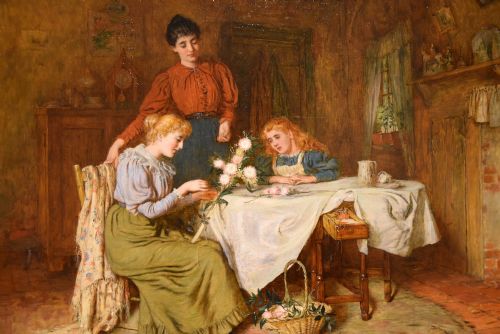 OIL PAINTING BY ROBERT WILLIAM WRIGHT MAKING THE EASTER CROSS - ADDITIONAL PHOTO 2
