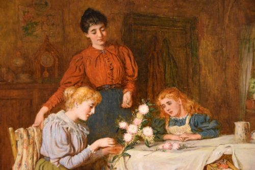 OIL PAINTING BY ROBERT WILLIAM WRIGHT MAKING THE EASTER CROSS - ADDITIONAL PHOTO 3