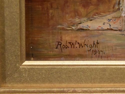 OIL PAINTING BY ROBERT WILLIAM WRIGHT MAKING THE EASTER CROSS - ADDITIONAL PHOTO 4