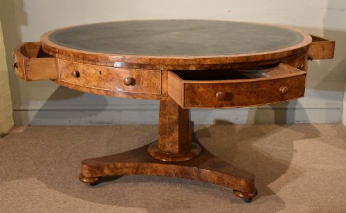 REGENCY BURR OAK DRUM TABLE FOUR DRAWER - ADDITIONAL PHOTO 1