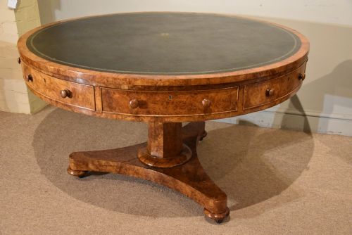 REGENCY BURR OAK DRUM TABLE FOUR DRAWER - ADDITIONAL PHOTO 5