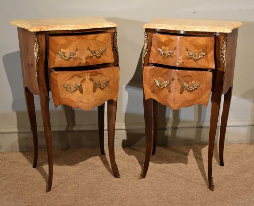 FRENCH ART DECO BEDSIDE TABLES WITH MARBLE TOPS - ADDITIONAL PHOTO 2