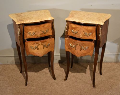 FRENCH ART DECO BEDSIDE TABLES WITH MARBLE TOPS - ADDITIONAL PHOTO 3