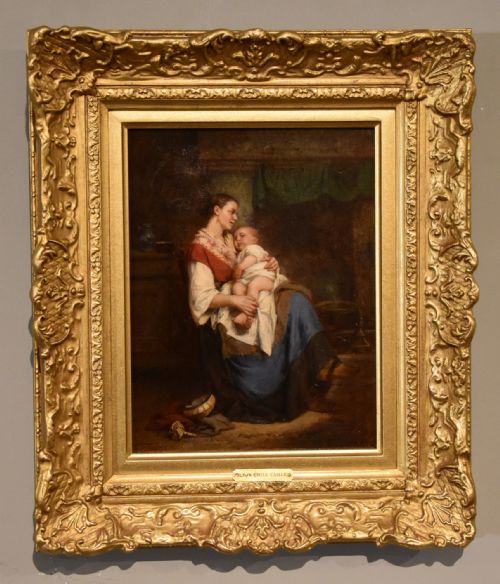 oil painting by leon emile caille mother and child - CATEGORY: ANTIQUE ART - DATED 19TH CENTURY