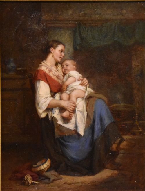 OIL PAINTING BY LEON EMILE CAILLE MOTHER AND CHILD - ADDITIONAL PHOTO 1