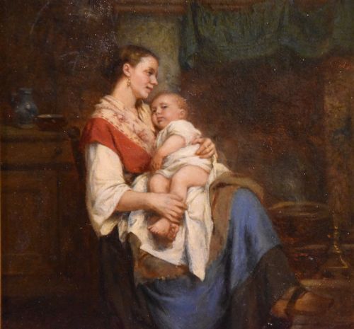 OIL PAINTING BY LEON EMILE CAILLE MOTHER AND CHILD - ADDITIONAL PHOTO 2