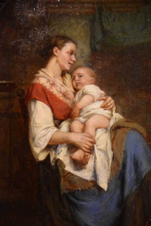OIL PAINTING BY LEON EMILE CAILLE MOTHER AND CHILD - ADDITIONAL PHOTO 3
