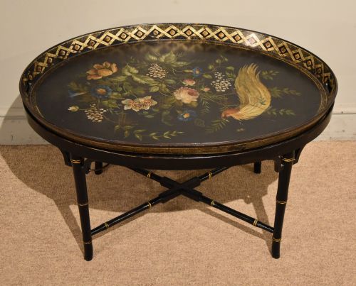 large oval regency painted tray on stand - CATEGORY: ANTIQUE MISCELLANEOUS - DATED REGENCY