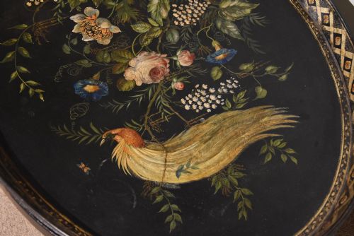 LARGE OVAL REGENCY PAINTED TRAY ON STAND - ADDITIONAL PHOTO 3