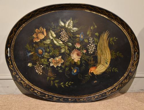 LARGE OVAL REGENCY PAINTED TRAY ON STAND - ADDITIONAL PHOTO 5
