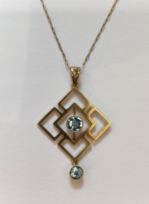 antique 15ct gold aquamarine art nouveau pendant necklace - CATEGORY: ANTIQUE JEWELLERY - DATED VICTORIAN
