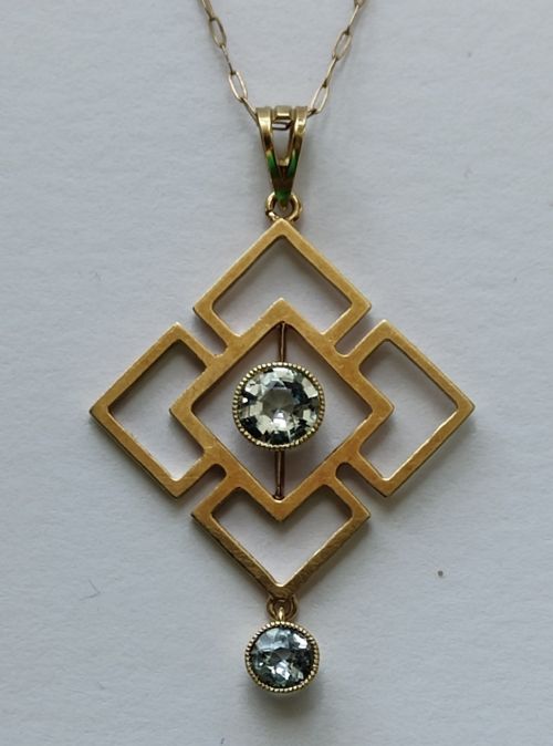 ANTIQUE 15CT GOLD AQUAMARINE ART NOUVEAU PENDANT NECKLACE - ADDITIONAL PHOTO 1
