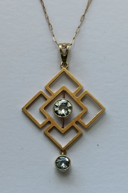 ANTIQUE 15CT GOLD AQUAMARINE ART NOUVEAU PENDANT NECKLACE - ADDITIONAL PHOTO 2