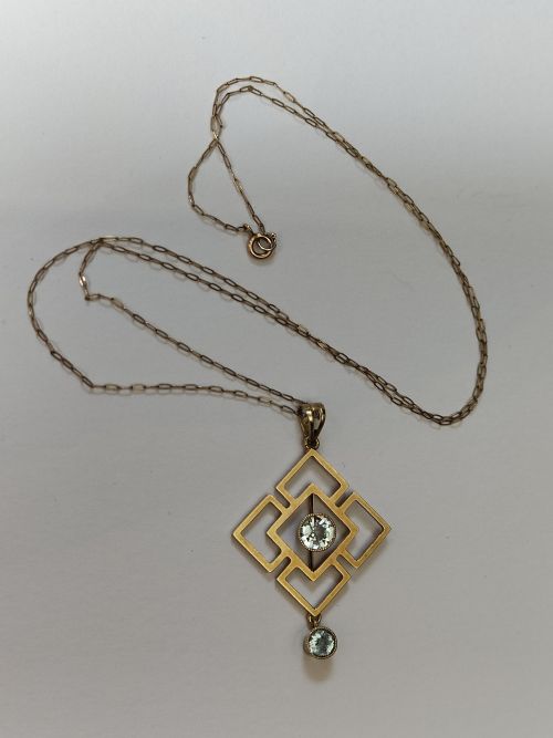 ANTIQUE 15CT GOLD AQUAMARINE ART NOUVEAU PENDANT NECKLACE - ADDITIONAL PHOTO 3