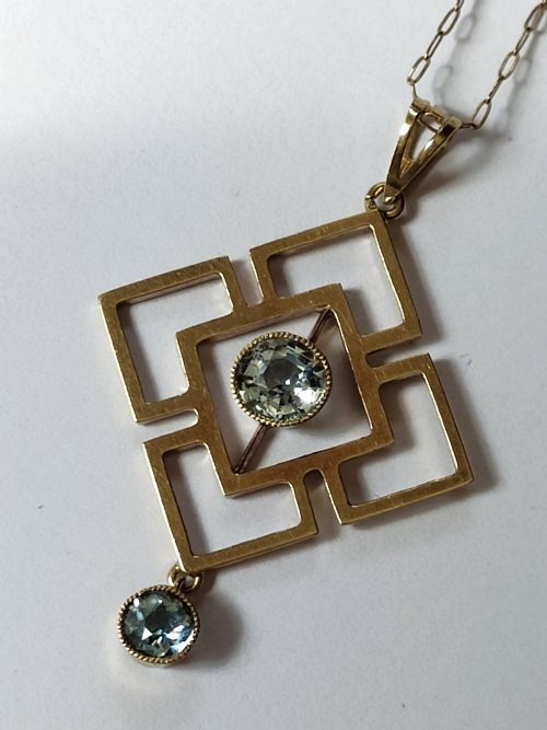 ANTIQUE 15CT GOLD AQUAMARINE ART NOUVEAU PENDANT NECKLACE - ADDITIONAL PHOTO 4