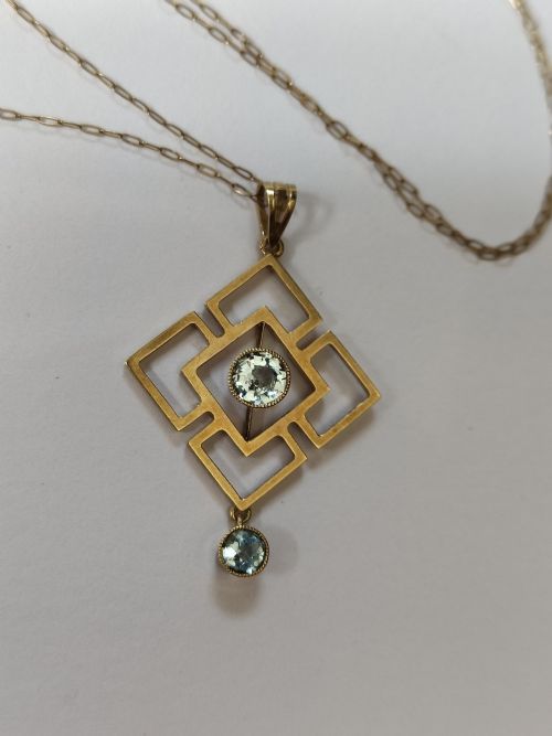 ANTIQUE 15CT GOLD AQUAMARINE ART NOUVEAU PENDANT NECKLACE - ADDITIONAL PHOTO 5