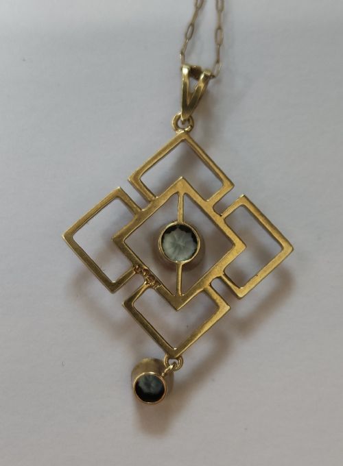 ANTIQUE 15CT GOLD AQUAMARINE ART NOUVEAU PENDANT NECKLACE - ADDITIONAL PHOTO 6