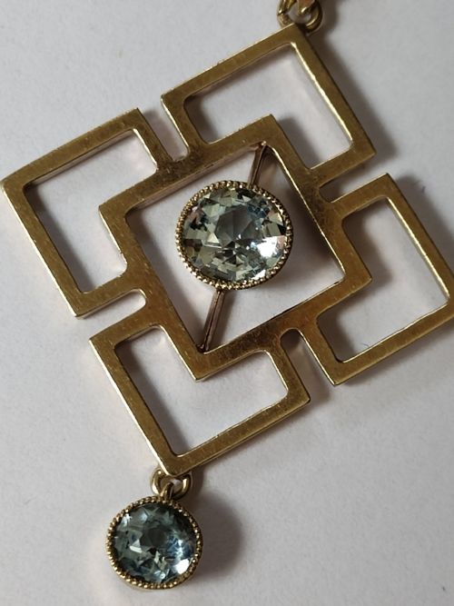 ANTIQUE 15CT GOLD AQUAMARINE ART NOUVEAU PENDANT NECKLACE - ADDITIONAL PHOTO 7