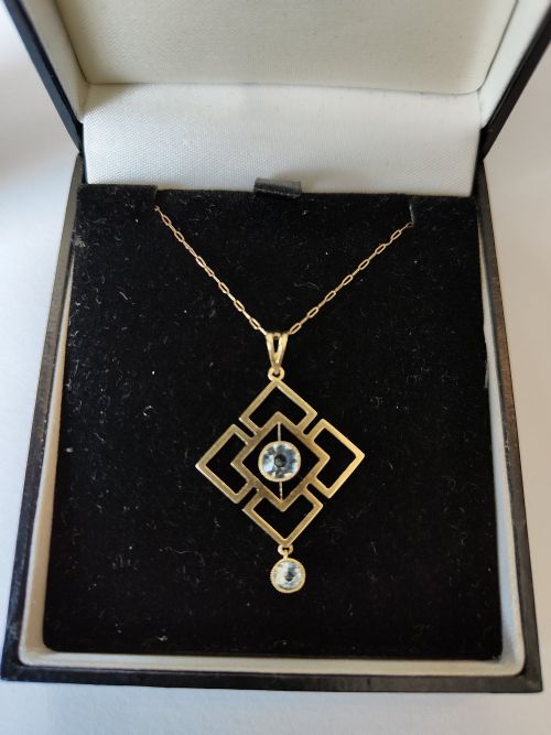 ANTIQUE 15CT GOLD AQUAMARINE ART NOUVEAU PENDANT NECKLACE - ADDITIONAL PHOTO 8