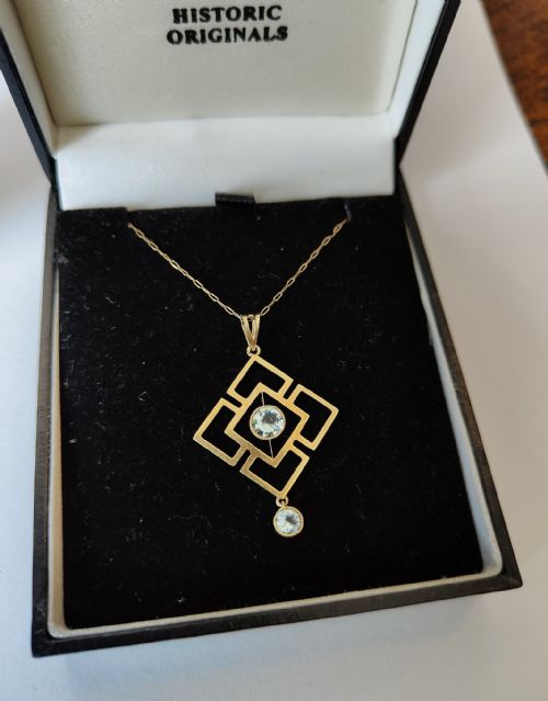 ANTIQUE 15CT GOLD AQUAMARINE ART NOUVEAU PENDANT NECKLACE - ADDITIONAL PHOTO 9