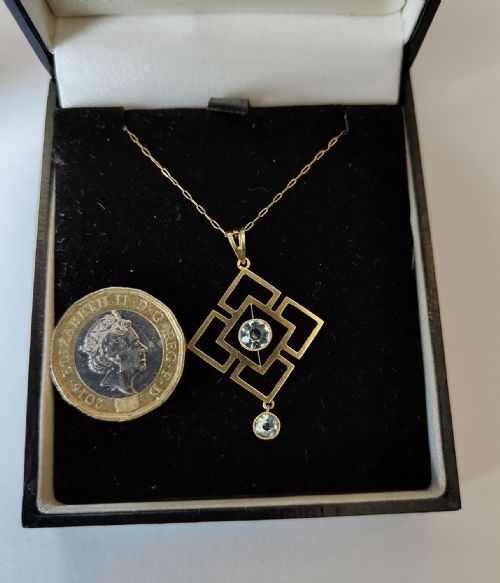 ANTIQUE 15CT GOLD AQUAMARINE ART NOUVEAU PENDANT NECKLACE - ADDITIONAL PHOTO 10