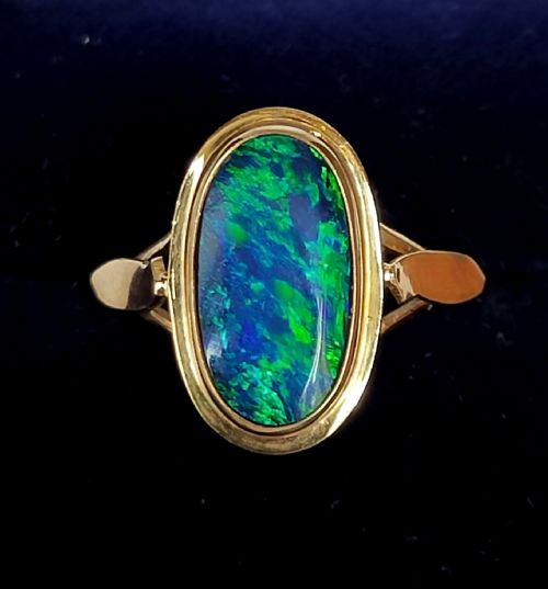 vintage 9ct black opal doublet ring size l usa 534 - CATEGORY: ANTIQUE JEWELLERY - DATED 1960