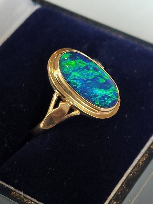 VINTAGE 9CT BLACK OPAL DOUBLET RING SIZE L USA 534 - ADDITIONAL PHOTO 2