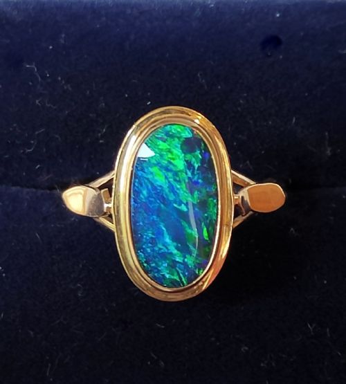 VINTAGE 9CT BLACK OPAL DOUBLET RING SIZE L USA 534 - ADDITIONAL PHOTO 3