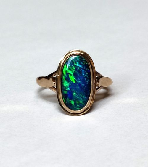 VINTAGE 9CT BLACK OPAL DOUBLET RING SIZE L USA 534 - ADDITIONAL PHOTO 4