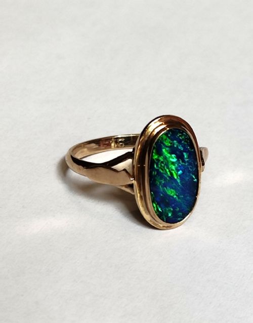 VINTAGE 9CT BLACK OPAL DOUBLET RING SIZE L USA 534 - ADDITIONAL PHOTO 5