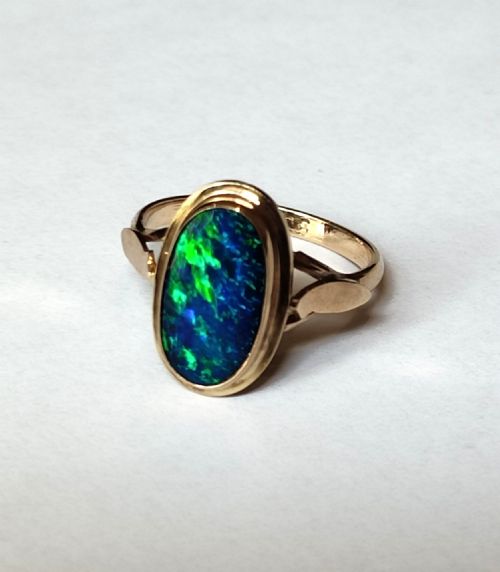VINTAGE 9CT BLACK OPAL DOUBLET RING SIZE L USA 534 - ADDITIONAL PHOTO 6
