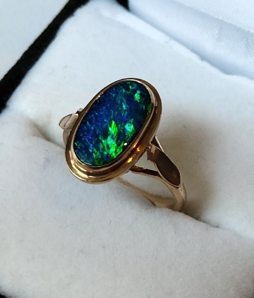 VINTAGE 9CT BLACK OPAL DOUBLET RING SIZE L USA 534 - ADDITIONAL PHOTO 9
