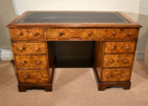 19th century victorian burr walnut pedestal desk - CATEGORY: ANTIQUE DESKS - DATED 1860