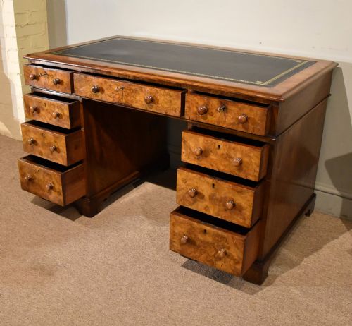 19TH CENTURY VICTORIAN BURR WALNUT PEDESTAL DESK - ADDITIONAL PHOTO 2