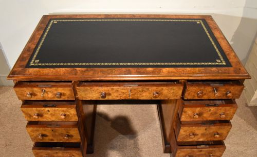 19TH CENTURY VICTORIAN BURR WALNUT PEDESTAL DESK - ADDITIONAL PHOTO 3