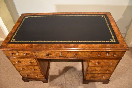 19TH CENTURY VICTORIAN BURR WALNUT PEDESTAL DESK - ADDITIONAL PHOTO 7