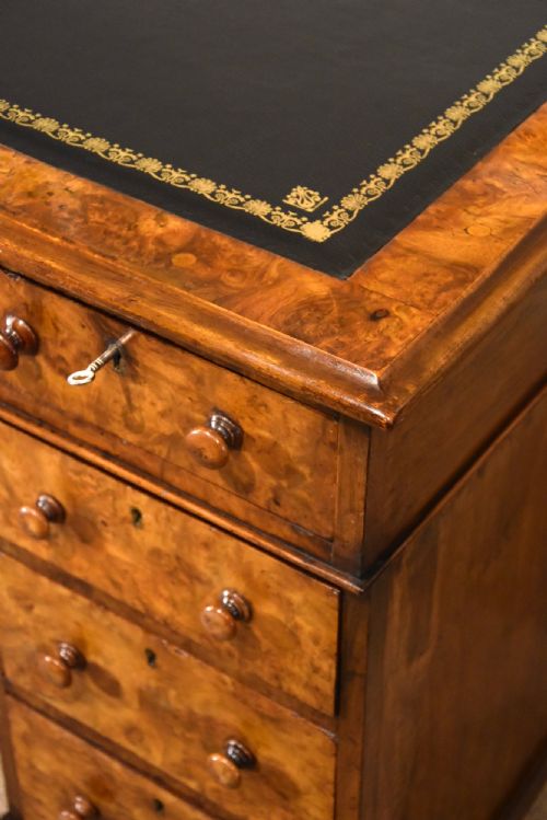 19TH CENTURY VICTORIAN BURR WALNUT PEDESTAL DESK - ADDITIONAL PHOTO 8