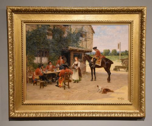 oil painting by william barnes wollen outside the tavern - CATEGORY: ANTIQUE ART - DATED 1900
