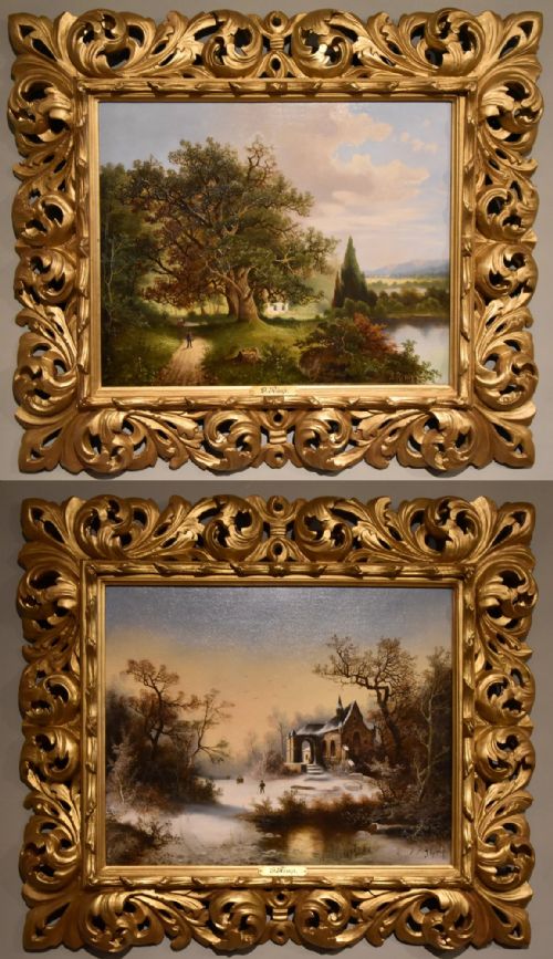 oil painting pair by j rimp summer winter landscapes - CATEGORY: ANTIQUE ART - DATED 1890