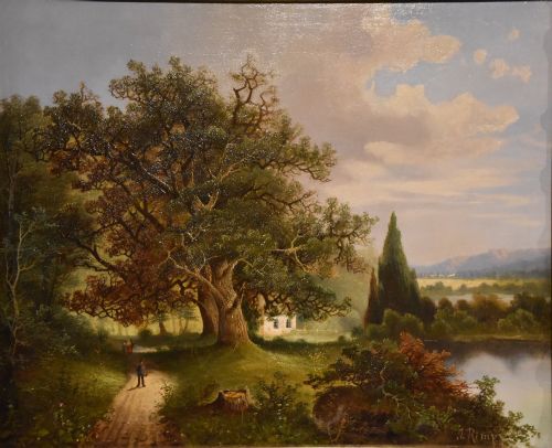 OIL PAINTING PAIR BY J RIMP SUMMER WINTER LANDSCAPES - ADDITIONAL PHOTO 1
