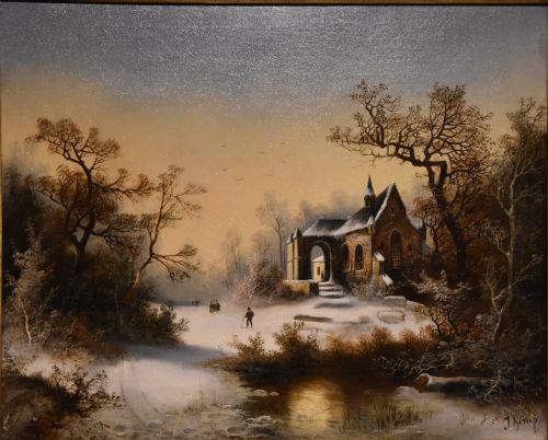OIL PAINTING PAIR BY J RIMP SUMMER WINTER LANDSCAPES - ADDITIONAL PHOTO 5
