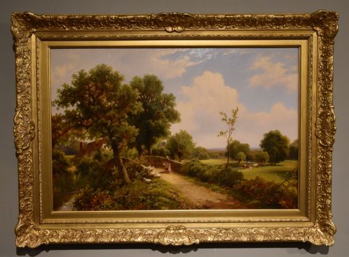 oil painting by robin fenson a tranquil day by the river - CATEGORY: ANTIQUE ART - DATED 19TH CENTURY