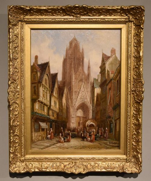 oil painting by henry schafer st maclou rouen normandy - CATEGORY: ANTIQUE ART - DATED 19TH CENTURY