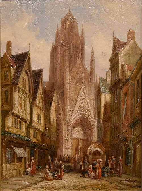 OIL PAINTING BY HENRY SCHAFER ST MACLOU ROUEN NORMANDY - ADDITIONAL PHOTO 1