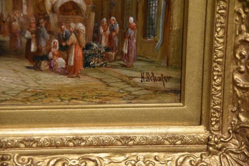 OIL PAINTING BY HENRY SCHAFER ST MACLOU ROUEN NORMANDY - ADDITIONAL PHOTO 4