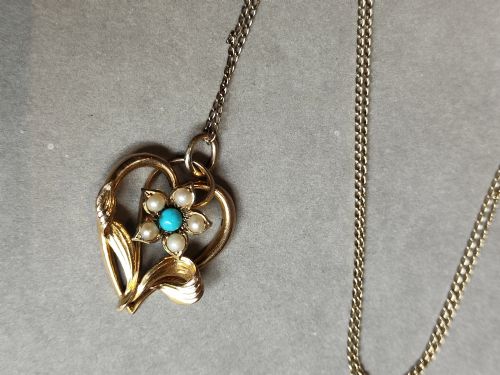 VICTORIAN 15CT GOLD TURQUOISE PEARL PENDANT NECKLACE - ADDITIONAL PHOTO 6
