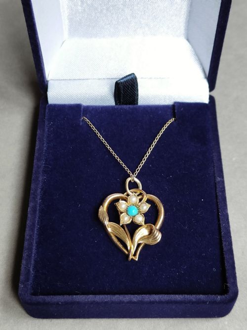 VICTORIAN 15CT GOLD TURQUOISE PEARL PENDANT NECKLACE - ADDITIONAL PHOTO 9